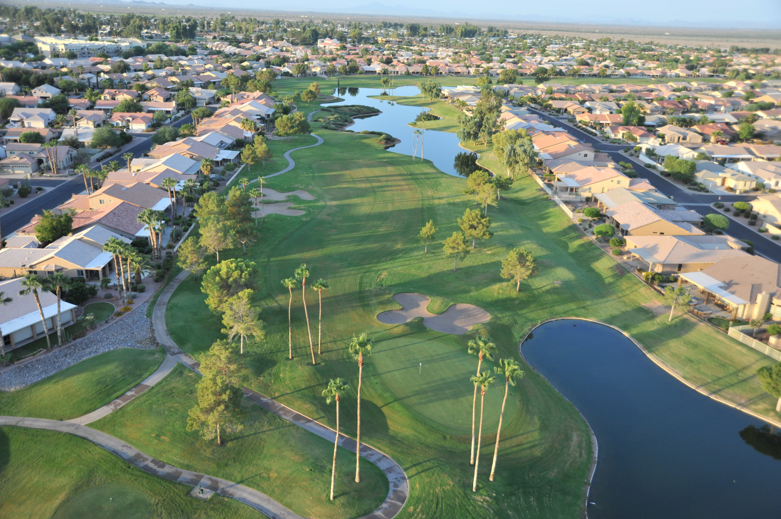 Aerial view of a suburban neighborhood in the greater Phoenix Arizona area