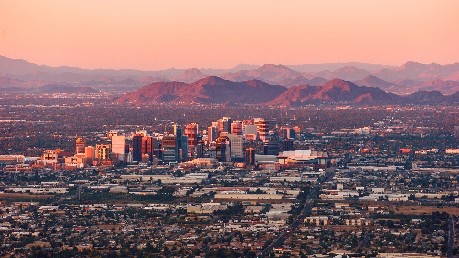Phoenix Arizona downtown skyline lit up at night